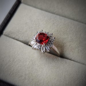 Red garnet gemstone ring/ 925 sterling silver ring/ cushion cut garnet ring/ promise ring/ January birthstone ring/ proposal ring for her