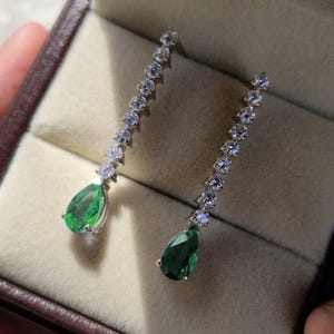 Emerald Drop Earrings: 925 Sterling Silver, May Birthstone