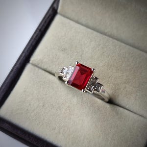 Red garnet dainty ring/ 925 sterling silver ring/ emerald cut garnet ring/ proposal ring/ January birthstone ring/ promise ring for her