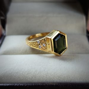 Teal Sapphire Engagement Ring: Sterling Silver Hexagon Cut, CZ Accents