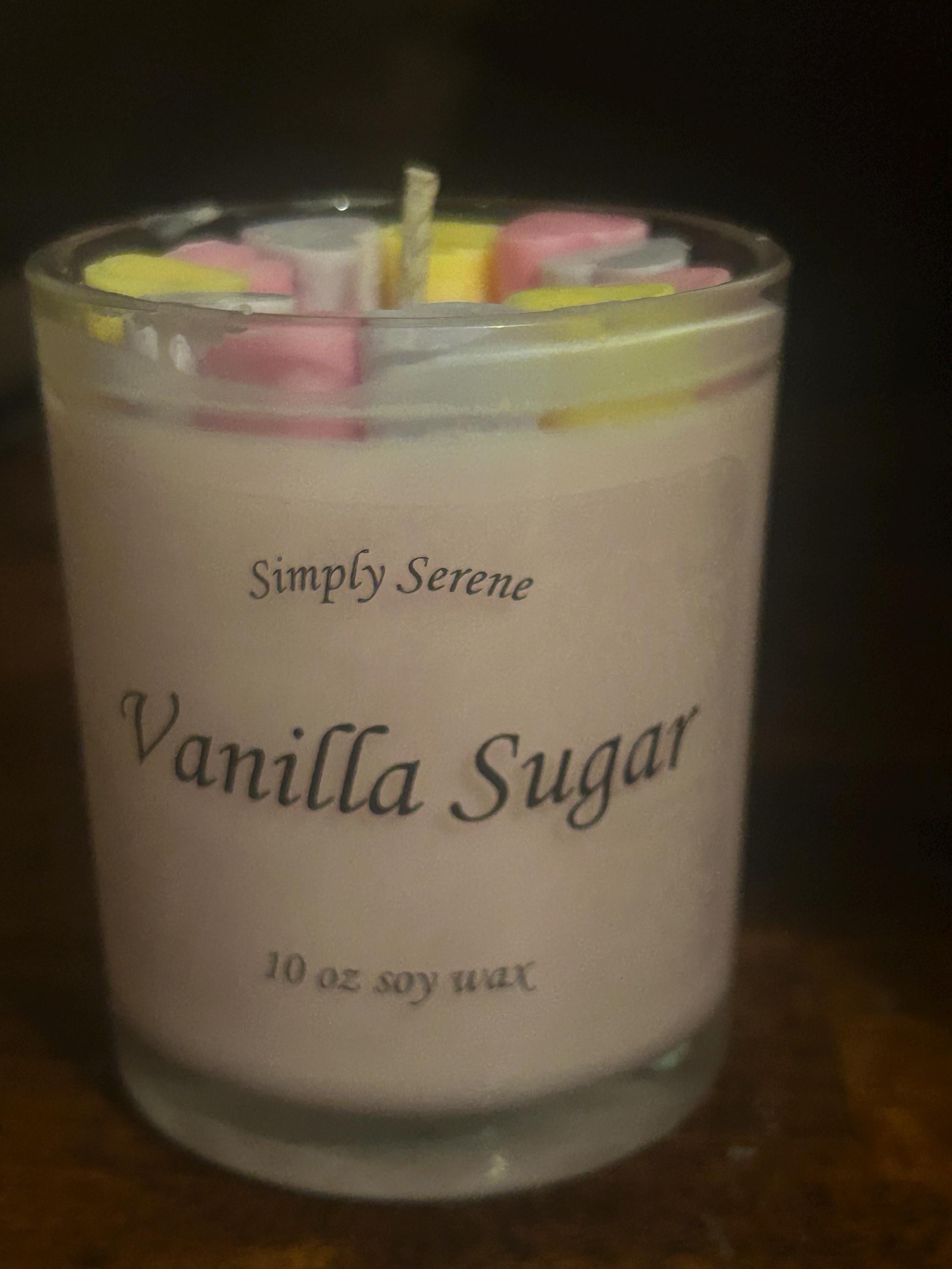 Vanilla Sugar scented 7 ounce glass jar soy wax Valentine’s Day candle with wax hearts