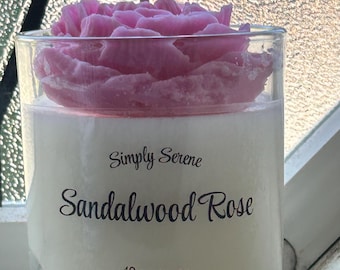 Sandalwood Rose scented soy wax candle 10 ounce glass jar
