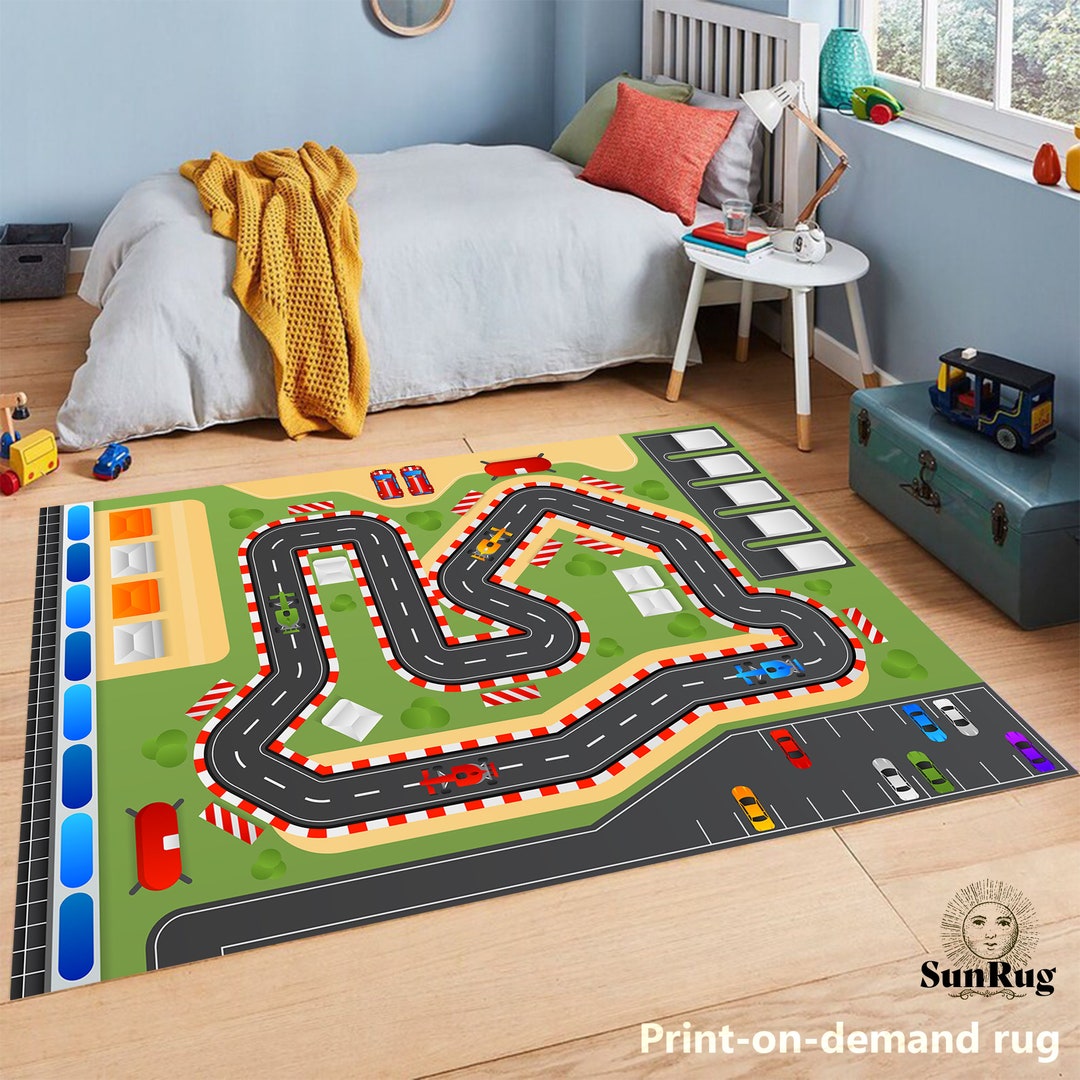 Race Track Racing Car Rug Kid Carpets Nonslip Kids Room Etsy