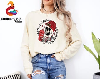 Comfort Colors® Living Hockey Mama Shirt, Life on the Bleachers Mom Shirt, Sports Mama Shirt, Skull Sweatshirt, Skellington Coffee Tee