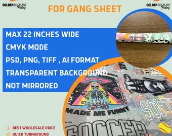 DTF Transfers Ready To Press, Direct To Film Bulk Printing, Custom DTF Gang Sheet, Dtf Transfers, Custom Gang Sheet, Full Color DTF
