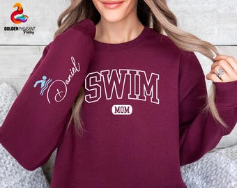 Custom Swim Mom Sweatshirt: Personalized Name, Sports Fan Style