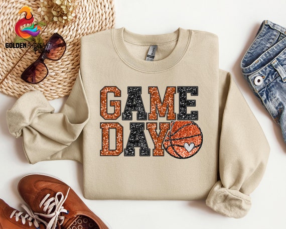 Game Day Basketball Tshirt, Basketball Sweatshirt, Basketball Mama Hoodie, Basketball Mom Gift, Basketball Lover Sports Fan, NOT GLITTER