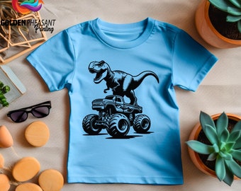 Riding Monster Truck Shirt, Dinosaur Shirt, Monster Truck Shirt, Dinosaur Lover Shirt, Toddler Shirt, Gift For Boy, Kids Dino Shirt