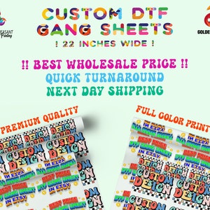 Custom Gang Sheet, Full Color DTF, DTF Transfers Ready To Press, Direct To Film Bulk Printing, Custom DTF Gang Sheet, Dtf Transfers