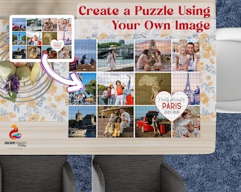 Custom Name Puzzle Family Photo Collage,Jigsaw Puzzle,Photo Puzzle Anniversary,Personalized First Anniversary Picture Puzzle,Family Vacation