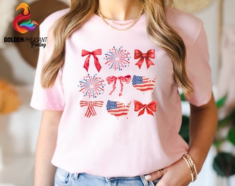 Coquette American Flag Shirt, Coquette Bow Shirt, 4th Of July Shirt, Freedom Shirt, Independence Day Tee, Coquette Bow Shirt, Patriotic Gift