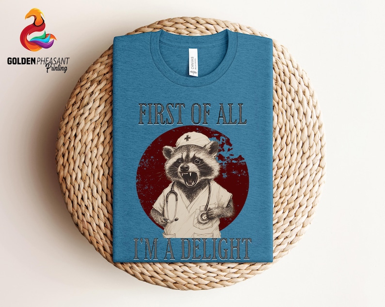 Nurse Shirt, First Of All I'm A Delight, Raccoon Nurse Tee, Raccoon Hoodie, Funny Nurse Shirt, Sarcastic Tee, Funny Saying Shirt,Nurse Gifts image 3