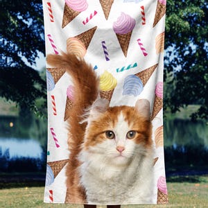 Personalized Dog or Cat Face Towel, Funny Gift for Pet Lovers, Custom Beach Towel, Beach Towel Custom Pet Portrait, Summer Pool Vacation
