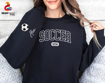 Custom Soccer Mom Crewneck with Name On A Sleeve Sweatshirt