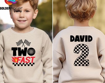 Custom Kids Birthday Shirt, Personalized 2nd Birthday Party Tee, Two Fast Race Car Sweater, Second Age Birthday Party Outfit