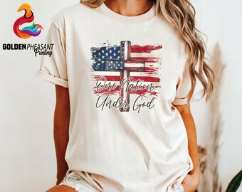 Comfort Colors® Patriotic Christian American Flag Cross Shirt, 4th of July Sweatshirt, Independence Day Tee, Jesus Faith Gift