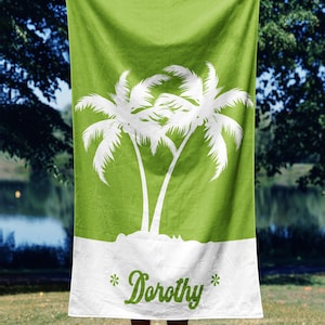 Custom Name Palm Tree Beach Towel, Personalized Pool Towel, Bath Towel, Summer Gift With Name, Birthday Vacation Gift, Summer Family Trip