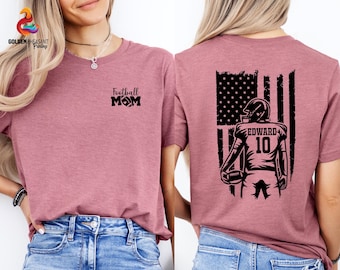 Custom Name Football Mom Tshirt, Game Day, Personalized Name and Number Football Sweatshirt,Football Lover Gift For Mom,American Flag Hoodie
