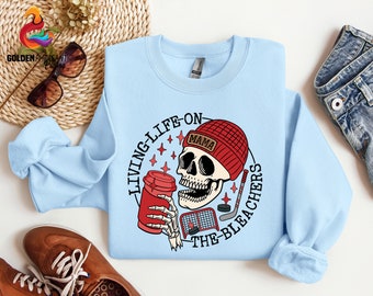 Living Life on the Bleachers Mom Shirt, Skull Sweatshirt, Hockey Mama Shirt, Mother's Day Gift