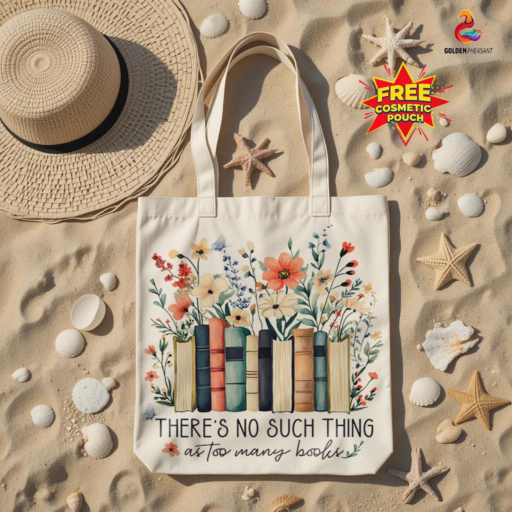 Book Lover Tote Bag, There’s No Such Thing as Too Many Books Tote Bag ...