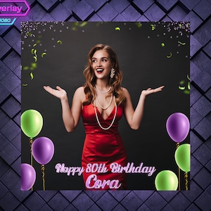 Purple and green Baloons 360 Photo Booth Overlay. Wedding 360 Booth Template with Balloons. 360 Overlay with Emerald Confetti.