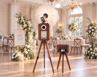 iPad Photo Booth Shell with Ring Light and DNP DS620 Printer Stand, Handmade Wooden Booth