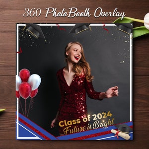 Graduation 360 Photo Booth Overlay with golden sparkle. Golden Frame Graduation Party 360 Booth Template. 360 Overlay for Commencement Party