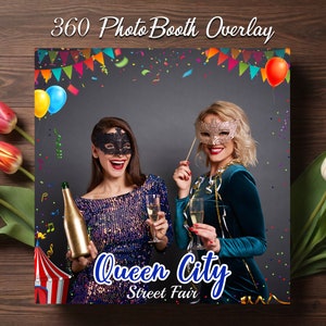 Circus 360 Photo Booth Overlay with colorful balloons and confetti. Children Party 360 Booth Template. 360 Overlay for Birthday Party