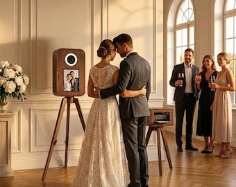 iPad Photo Booth Shell with Ring Light and DNP DS620 Printer Stand, Handmade Wooden Booth
