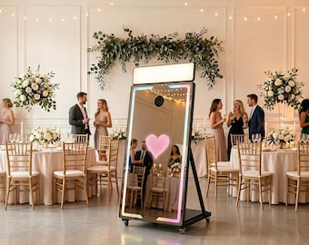 Magic Mirror Photo Booth 40 or 65 Inch with Touchscreen, Modern Wedding Booth with Flight Case
