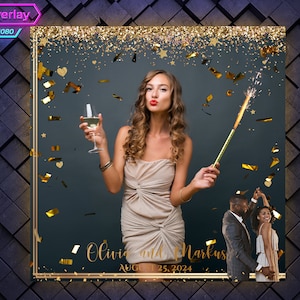 Golden Sparkle Elegant 360 Photo Booth Overlay. Wedding 360 Booth Template. 360 Overlay for Birthday Party. Gold 360 Overlay with Gold Frame