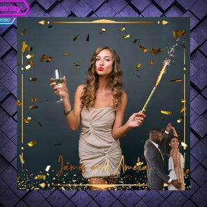 Golden Elegant 360 Photo Booth Overlay. Wedding 360 Booth Template. 360 Overlay for Birthday Party. Gold 360 Overlay.