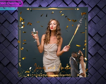 Golden Elegant 360 Photo Booth Overlay. Wedding 360 Booth Template. 360 Overlay for Birthday Party. Gold 360 Overlay.