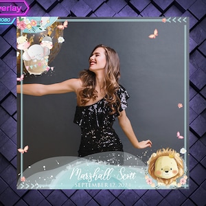 Baby Shower 360 Photo Booth Overlay.  360 Overlay for Boy Baby Birthday Party. Turquoise and Blue360 Overlay with Animals and a Lion.
