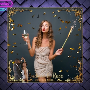 Golden Elegant 360 Photo Booth Overlay. Wedding 360 Booth Template. 360 Overlay for Birthday Party. Gold 360 Overlay with gold sparkle.
