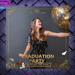 Graduation 360 Photo Booth Overlay. Graduation Party 360 Booth Template. Golden 360 Overlay with Graduation Theme.