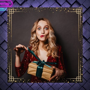 Golden Elegant 360 Photo Booth Overlay. Wedding 360 Booth Template. 360 Overlay for Birthday Party. Gold 360 Overlay with White Flowers.