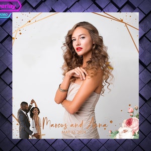 Golden Elegant 360 Photo Booth Overlay. Wedding 360 Booth Template. 360 Overlay for Birthday Party. Gold 360 Overlay with White Flowers.