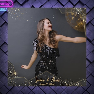 Gold and Black 360 Photo Booth Overlay. Wedding 360 Booth Template. 360 Overlay for Birthday Party. Gold 360 Overlay with White Flowers.
