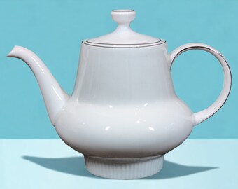 Vintage Teapot from Porcelain made by J. Kronesten in Bavaria, Vintage Porcelain Teapot with Silver Accents
