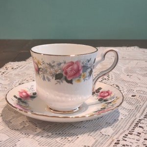 Vintage Royal Stafford Summer Glory Bone China Cup & Saucer England Gold Trim