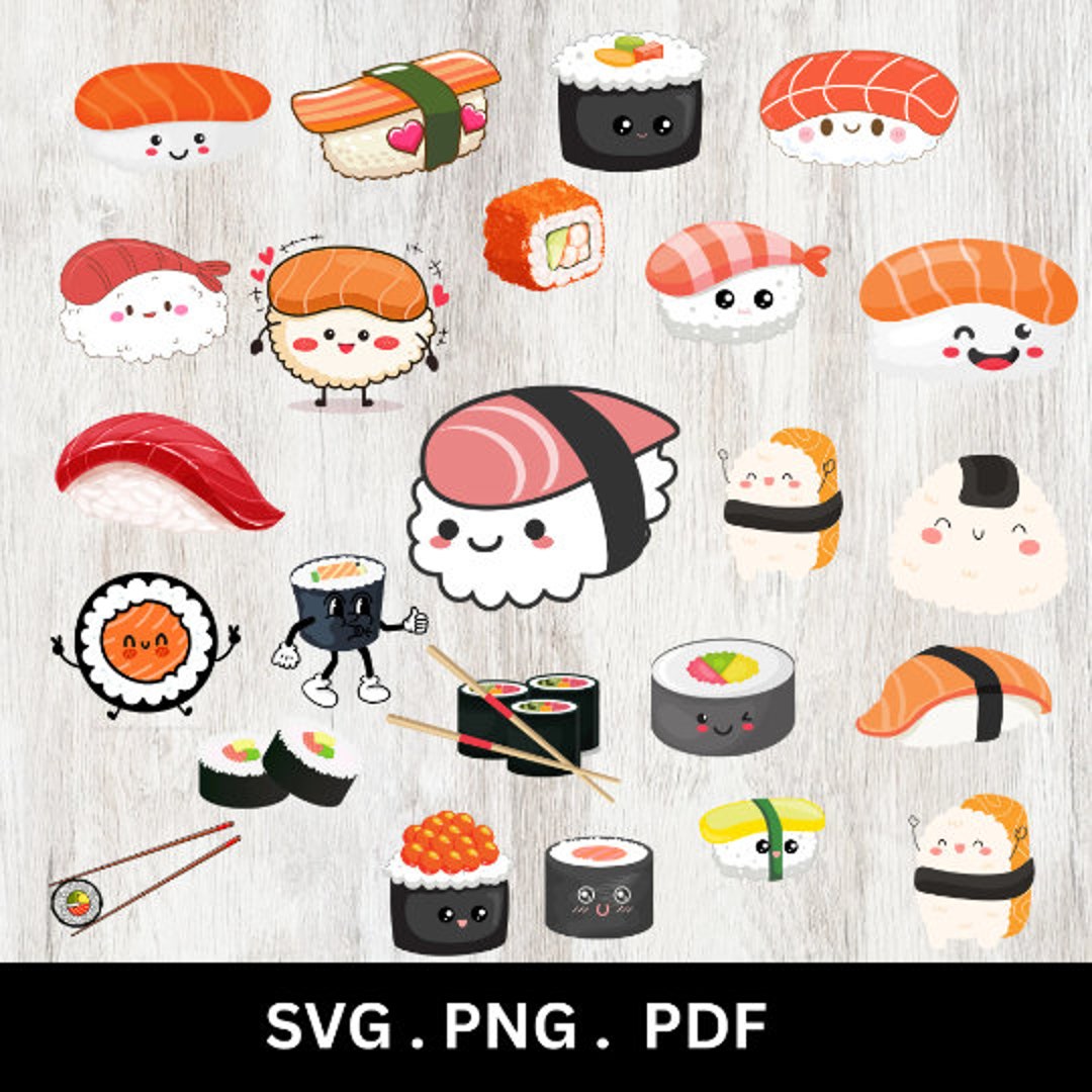 Sushi Svg Kawaii Sushi Svg Sushi Clipart Kawaii Food Svg - Etsy