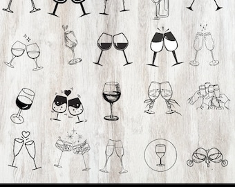 Weingläser SVG, Wein SVG Bundle, Weinglas Clipart, Cheers, Silhouette Dateien.