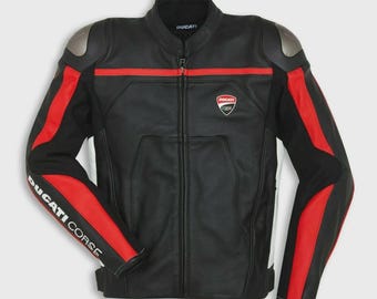 Ducati Leather Motorcycle Jacket Men | CE Armored Racing Biker Gear | Touring Motorbike Jacket