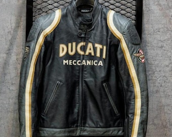 Ducati Meccanica Leather Jacket Men | Classic Racing Motorcycle Gear | Retro Biker Riding Jacket