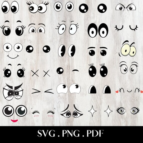 Augen SVG, Cartoon Augen SVG PNG, Comic Buch Augen SVG, Augen SVG Bundle, Augen Clipart, Sofortiger Download.