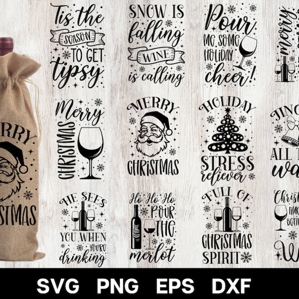 Christmas Wine Bag svg Bundle, Wine Bag svg, Wine Glass svg, Christmas Wine svg, Funny Wine Bag svg, Wine Quotes svg.