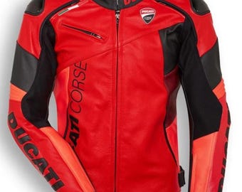 Ducati Corse rood leren motorjas: CE-gepantserde MotoGP Biker Gear