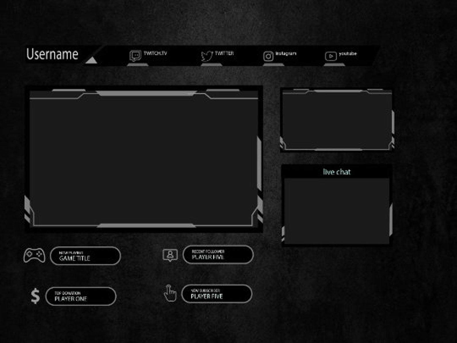Black Twitch Overlay, Dark Twitch Overlay, Twitch Overlay Pack, Minimal ...