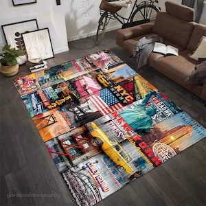 New York City Rug, NYC Rug, Retro Rug, New York Rug, Colorful Rug, Living Room Rug, Area Rug, Art Rug, Non-Slip Rug, Gift Rug, Populer Rug